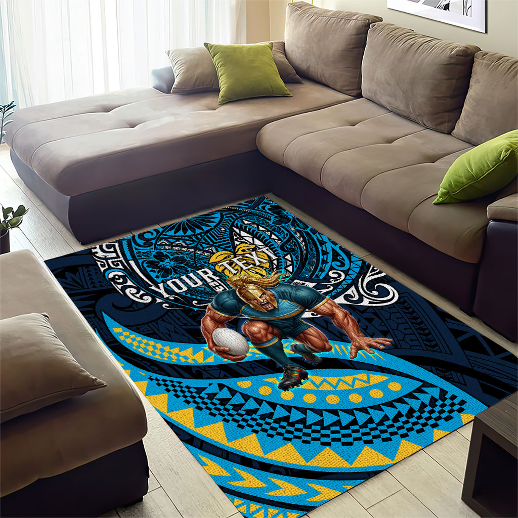 Personalised Gold Coast Titans Area Rug Polynesian Tribal Art Style With Spartan Titan Mascot