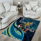 Personalised Gold Coast Titans Area Rug Polynesian Tribal Art Style With Spartan Titan Mascot