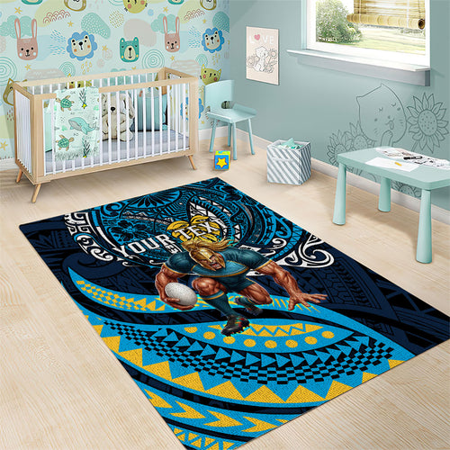 Personalised Gold Coast Titans Area Rug Polynesian Tribal Art Style With Spartan Titan Mascot