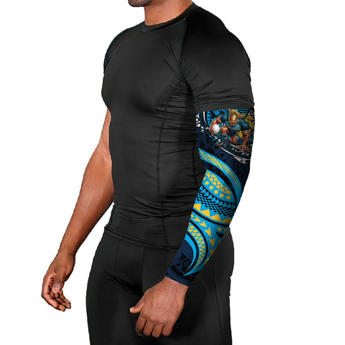 Personalised Gold Coast Titans Arm Sleeves Polynesian Tribal Art Style With Spartan Titan Mascot