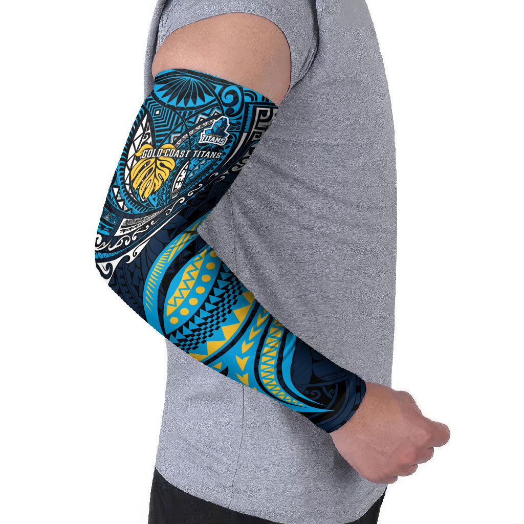 Personalised Gold Coast Titans Arm Sleeves Polynesian Tribal Art Style With Spartan Titan Mascot