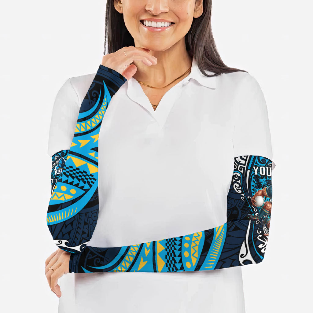 Personalised Gold Coast Titans Arm Sleeves Polynesian Tribal Art Style With Spartan Titan Mascot