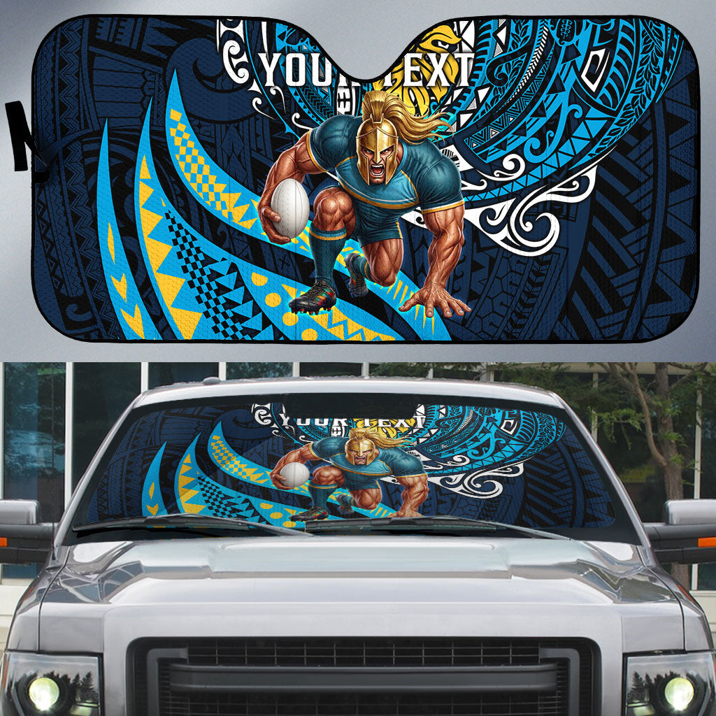 Personalised Gold Coast Titans Auto Sun Shade Polynesian Tribal Art Style With Spartan Titan Mascot