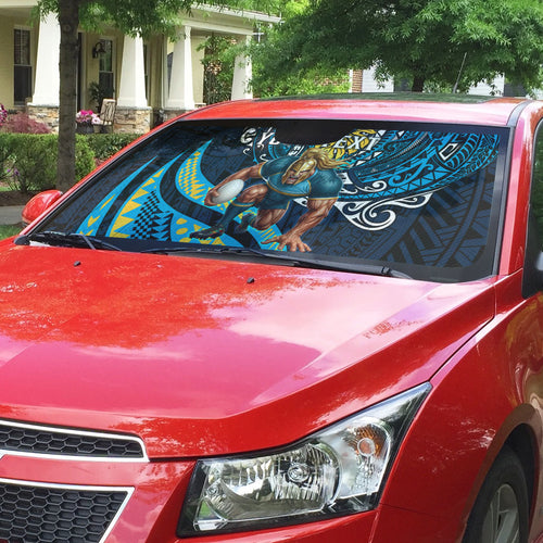 Personalised Gold Coast Titans Auto Sun Shade Polynesian Tribal Art Style With Spartan Titan Mascot
