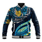 Personalised Gold Coast Titans Baseball Jacket Polynesian Tribal Art Style With Spartan Titan Mascot