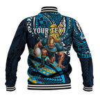 Personalised Gold Coast Titans Baseball Jacket Polynesian Tribal Art Style With Spartan Titan Mascot
