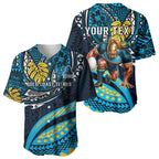 Personalised Gold Coast Titans Baseball Jersey Polynesian Tribal Art Style With Spartan Titan Mascot