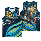 Personalised Gold Coast Titans Basketball Jersey Polynesian Tribal Art Style With Spartan Titan Mascot