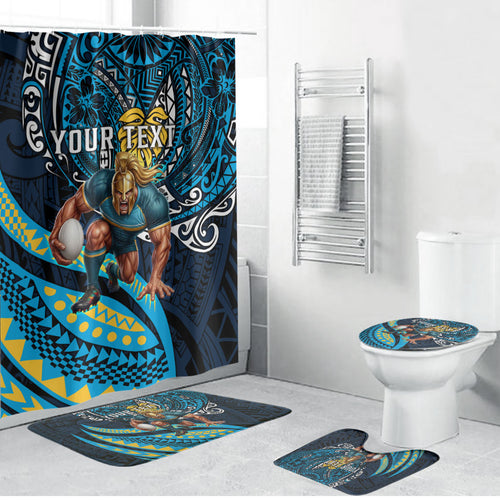 Personalised Gold Coast Titans Bathroom Set Polynesian Tribal Art Style With Spartan Titan Mascot