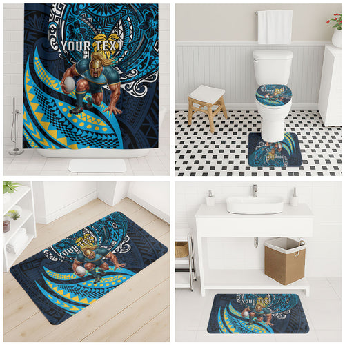 Personalised Gold Coast Titans Bathroom Set Polynesian Tribal Art Style With Spartan Titan Mascot