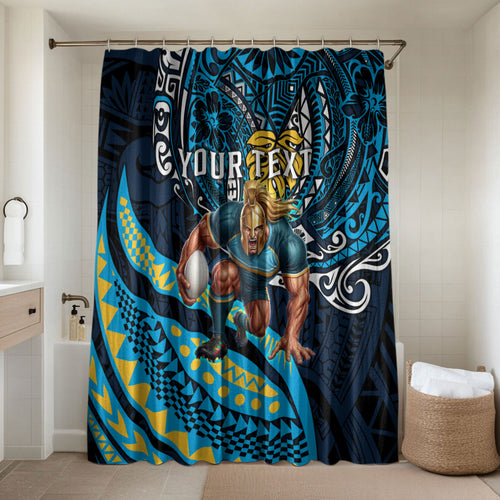 Personalised Gold Coast Titans Bathroom Set Polynesian Tribal Art Style With Spartan Titan Mascot