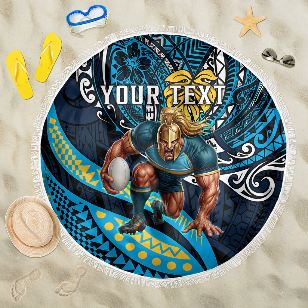 Personalised Gold Coast Titans Beach Blanket Polynesian Tribal Art Style With Spartan Titan Mascot