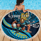 Personalised Gold Coast Titans Beach Blanket Polynesian Tribal Art Style With Spartan Titan Mascot