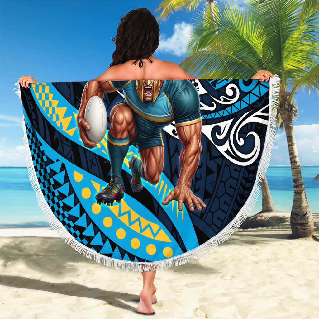 Personalised Gold Coast Titans Beach Blanket Polynesian Tribal Art Style With Spartan Titan Mascot