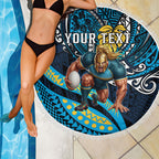 Personalised Gold Coast Titans Beach Blanket Polynesian Tribal Art Style With Spartan Titan Mascot