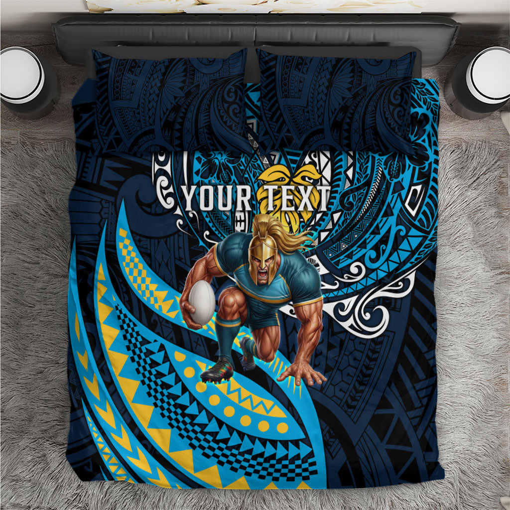 Personalised Gold Coast Titans Bedding Set Polynesian Tribal Art Style With Spartan Titan Mascot