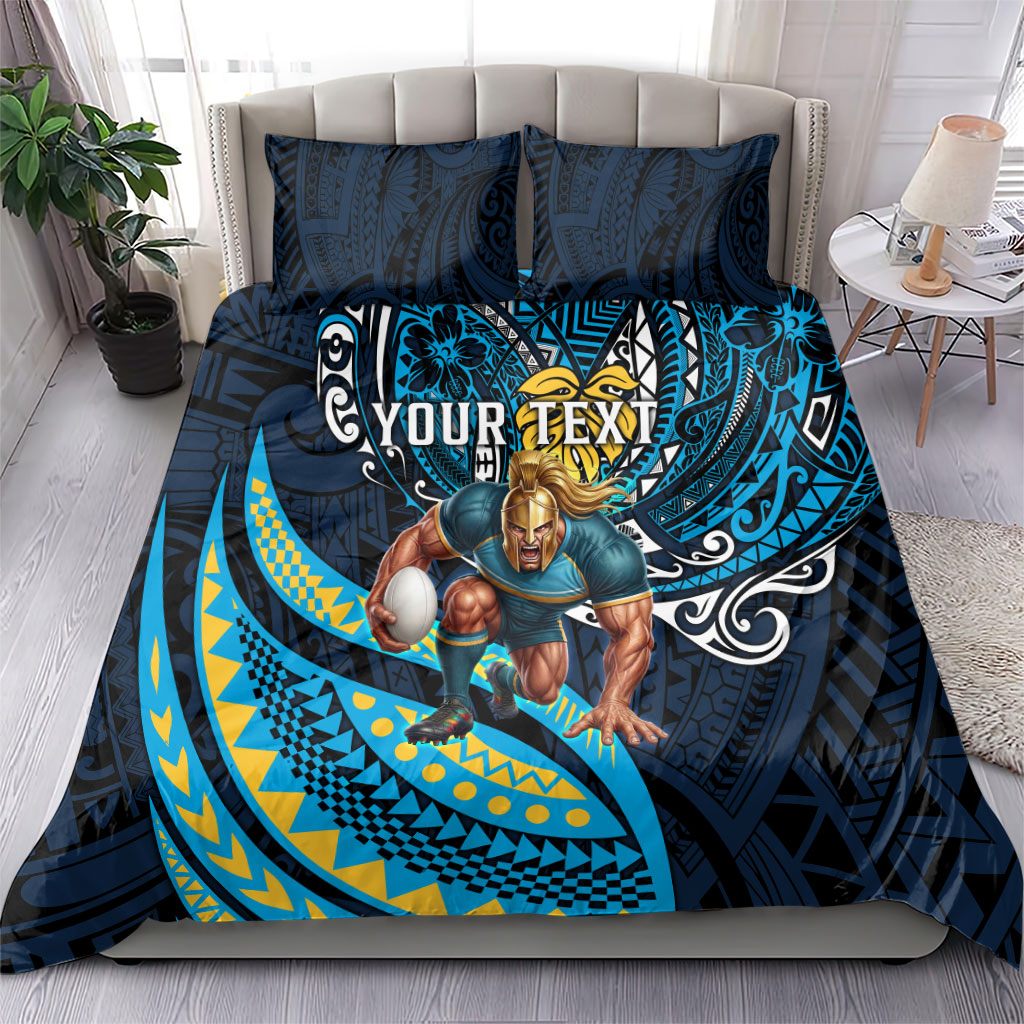 Personalised Gold Coast Titans Bedding Set Polynesian Tribal Art Style With Spartan Titan Mascot