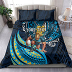 Personalised Gold Coast Titans Bedding Set Polynesian Tribal Art Style With Spartan Titan Mascot
