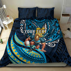 Personalised Gold Coast Titans Bedding Set Polynesian Tribal Art Style With Spartan Titan Mascot