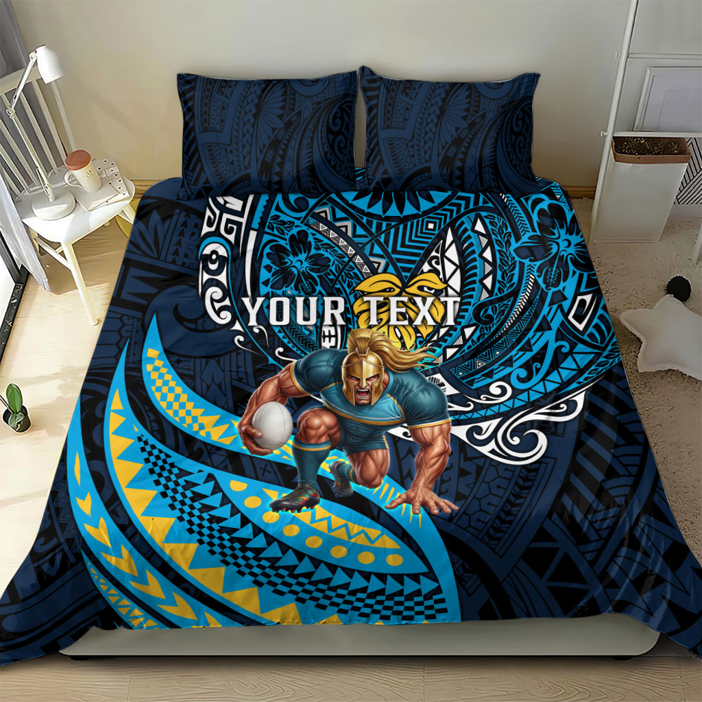 Personalised Gold Coast Titans Bedding Set Polynesian Tribal Art Style With Spartan Titan Mascot