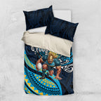 Personalised Gold Coast Titans Bedding Set Polynesian Tribal Art Style With Spartan Titan Mascot