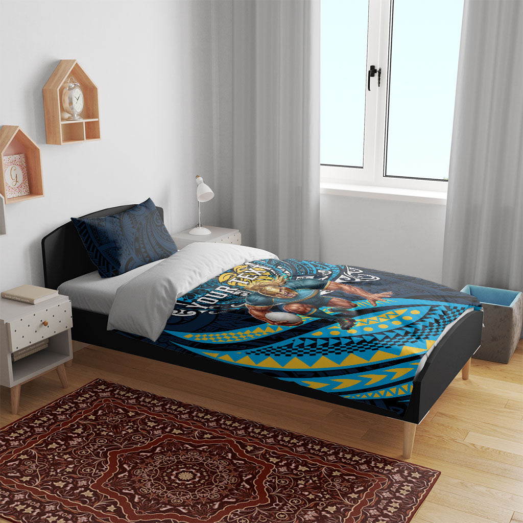 Personalised Gold Coast Titans Bedding Set Polynesian Tribal Art Style With Spartan Titan Mascot