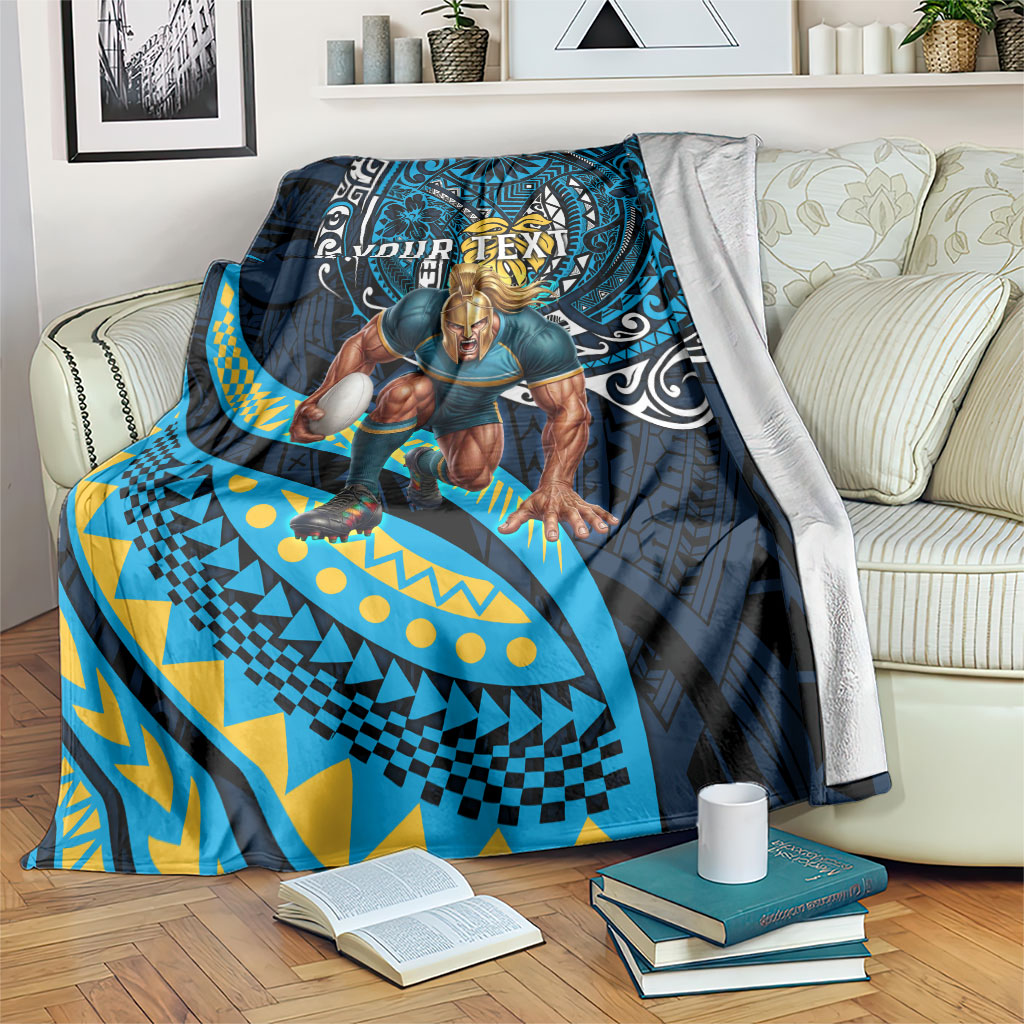 Personalised Gold Coast Titans Blanket Polynesian Tribal Art Style With Spartan Titan Mascot