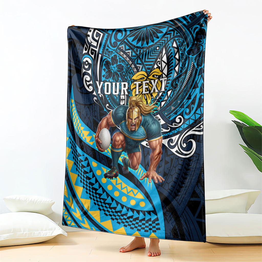 Personalised Gold Coast Titans Blanket Polynesian Tribal Art Style With Spartan Titan Mascot