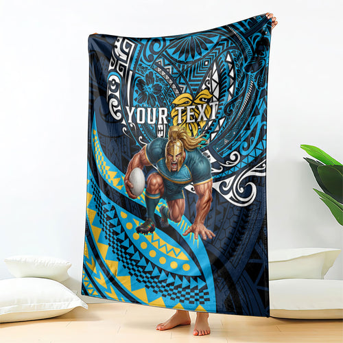 Personalised Gold Coast Titans Blanket Polynesian Tribal Art Style With Spartan Titan Mascot