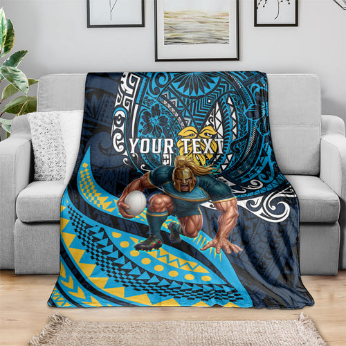 Personalised Gold Coast Titans Blanket Polynesian Tribal Art Style With Spartan Titan Mascot
