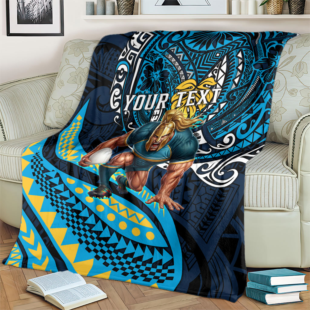 Personalised Gold Coast Titans Blanket Polynesian Tribal Art Style With Spartan Titan Mascot