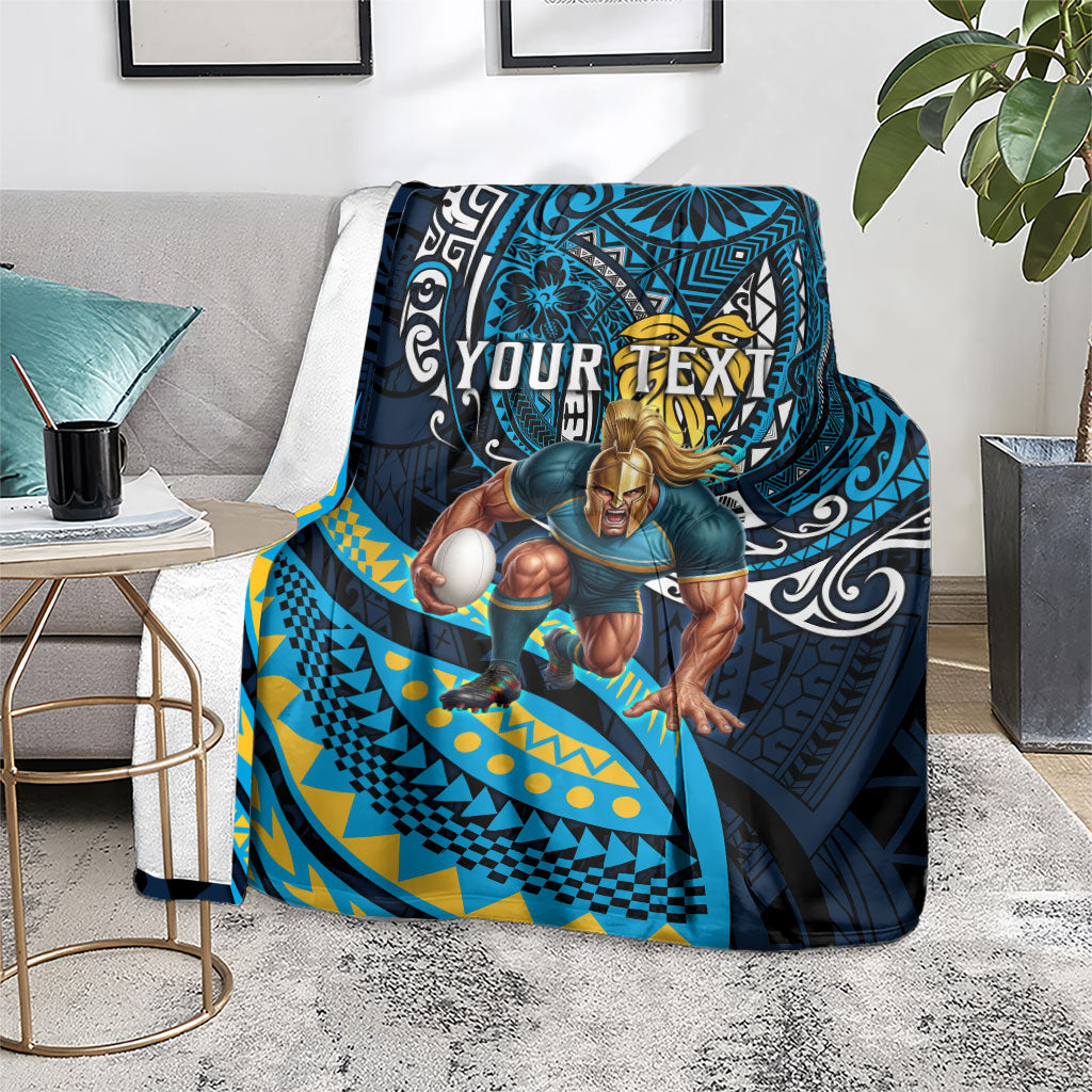 Personalised Gold Coast Titans Blanket Polynesian Tribal Art Style With Spartan Titan Mascot