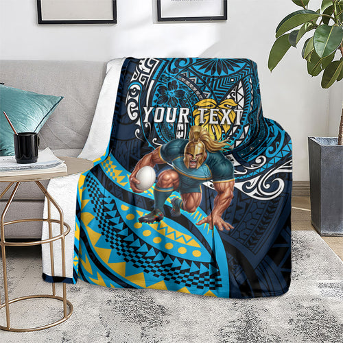 Personalised Gold Coast Titans Blanket Polynesian Tribal Art Style With Spartan Titan Mascot
