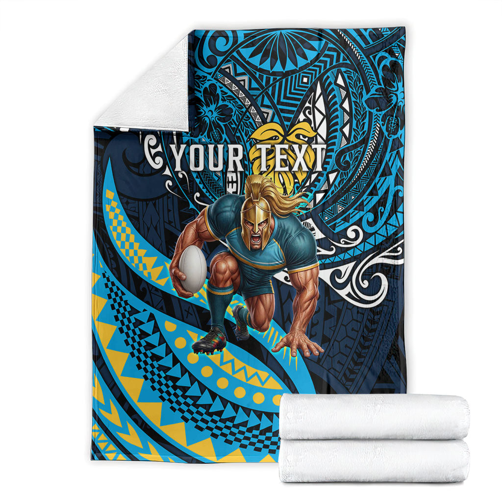 Personalised Gold Coast Titans Blanket Polynesian Tribal Art Style With Spartan Titan Mascot