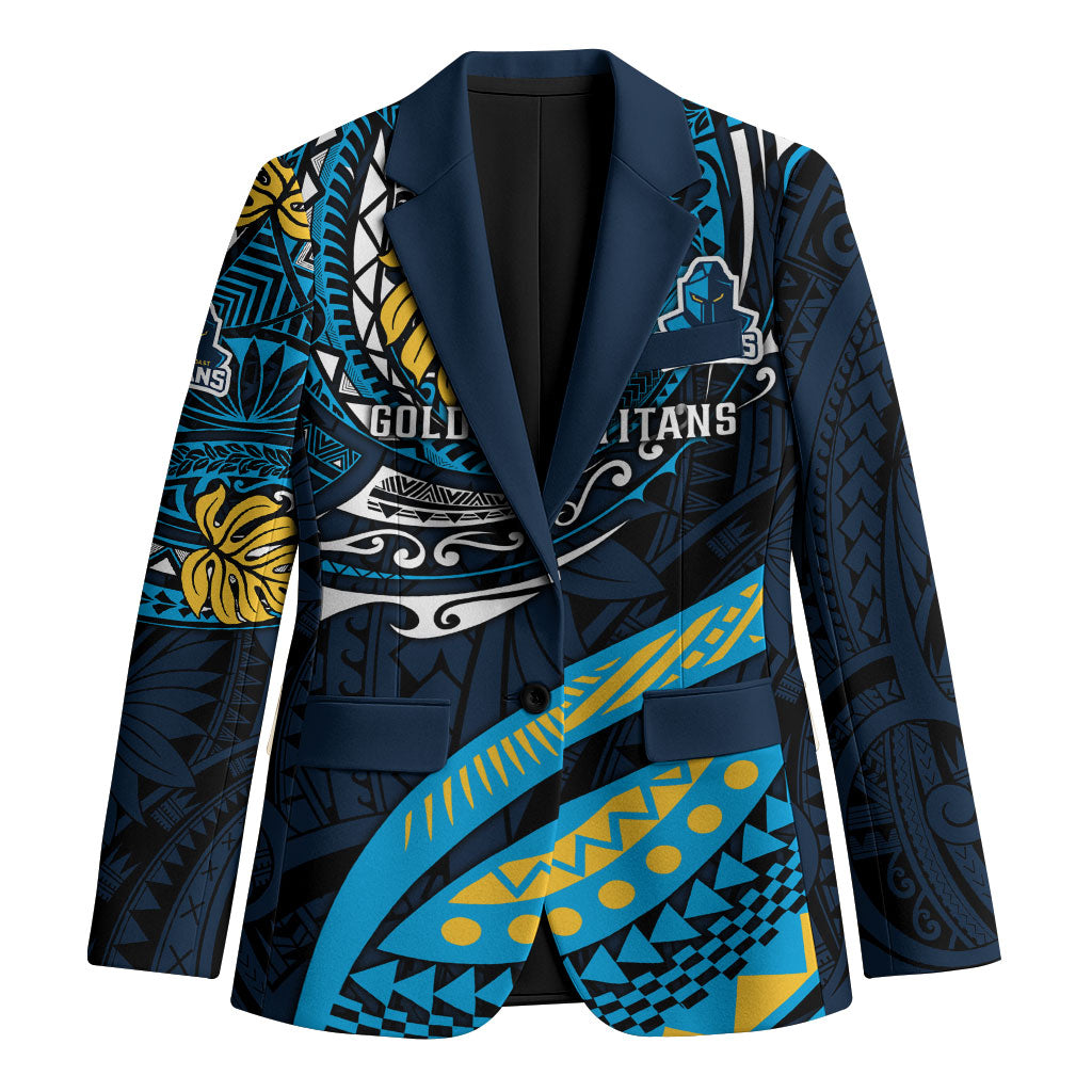 Personalised Gold Coast Titans Blazer Polynesian Tribal Art Style With Spartan Titan Mascot