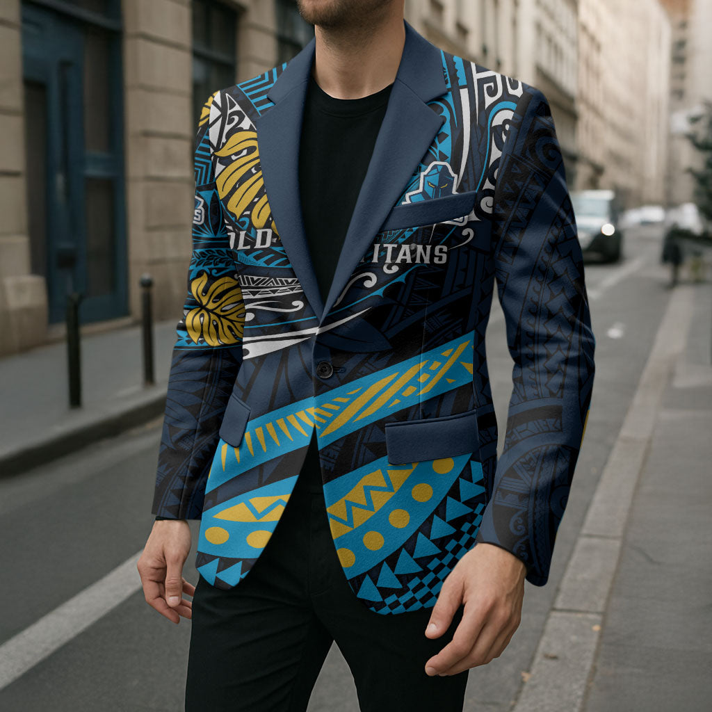Personalised Gold Coast Titans Blazer Polynesian Tribal Art Style With Spartan Titan Mascot