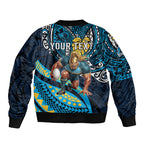 Personalised Gold Coast Titans Bomber Jacket Polynesian Tribal Art Style With Spartan Titan Mascot