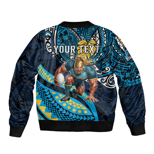 Personalised Gold Coast Titans Bomber Jacket Polynesian Tribal Art Style With Spartan Titan Mascot