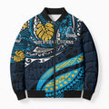 Personalised Gold Coast Titans Bomber Puffer Jacket Polynesian Tribal Art Style With Spartan Titan Mascot