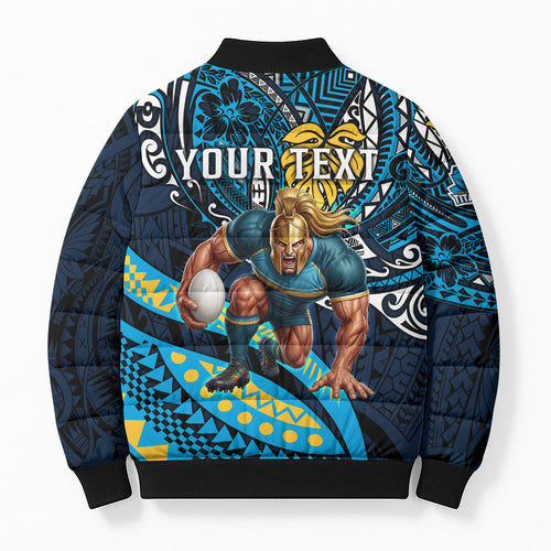 Personalised Gold Coast Titans Bomber Puffer Jacket Polynesian Tribal Art Style With Spartan Titan Mascot