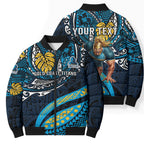 Personalised Gold Coast Titans Bomber Puffer Jacket Polynesian Tribal Art Style With Spartan Titan Mascot