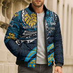 Personalised Gold Coast Titans Bomber Puffer Jacket Polynesian Tribal Art Style With Spartan Titan Mascot