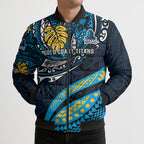 Personalised Gold Coast Titans Bomber Puffer Jacket Polynesian Tribal Art Style With Spartan Titan Mascot