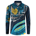 Personalised Gold Coast Titans Button Sweatshirt Polynesian Tribal Art Style With Spartan Titan Mascot