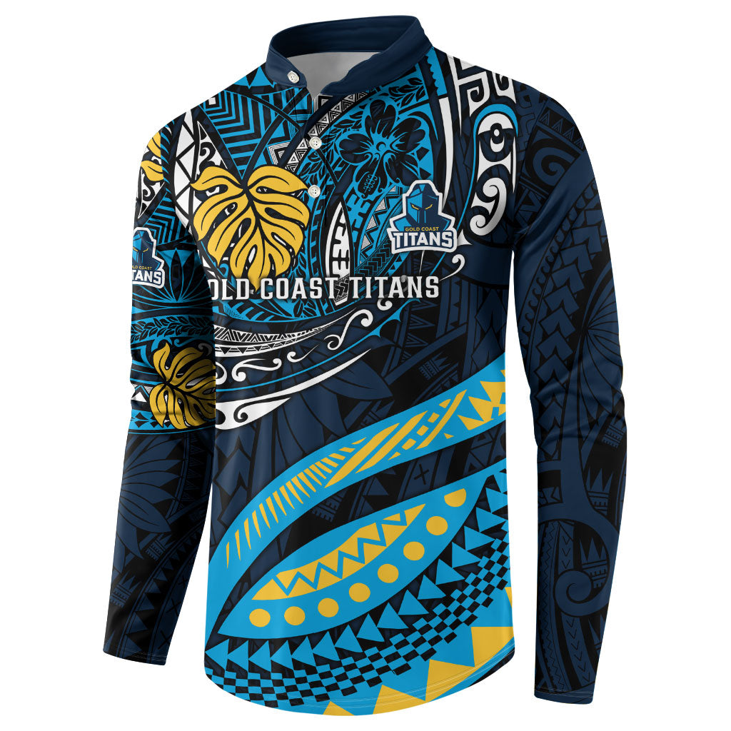 Personalised Gold Coast Titans Button Sweatshirt Polynesian Tribal Art Style With Spartan Titan Mascot