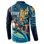 Personalised Gold Coast Titans Button Sweatshirt Polynesian Tribal Art Style With Spartan Titan Mascot