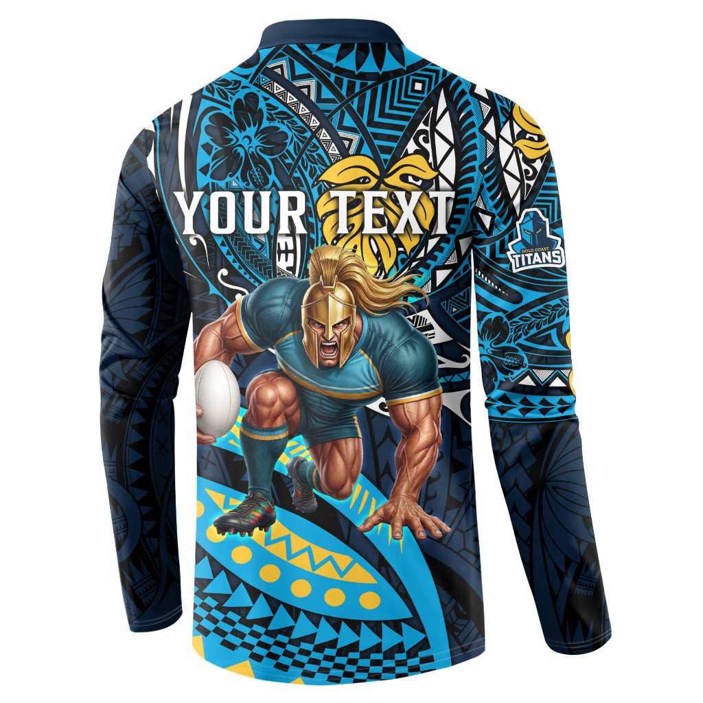 Personalised Gold Coast Titans Button Sweatshirt Polynesian Tribal Art Style With Spartan Titan Mascot