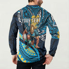 Personalised Gold Coast Titans Button Sweatshirt Polynesian Tribal Art Style With Spartan Titan Mascot