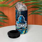 Personalised Gold Coast Titans 4 in 1 Can Cooler Tumbler Polynesian Tribal Art Style With Spartan Titan Mascot