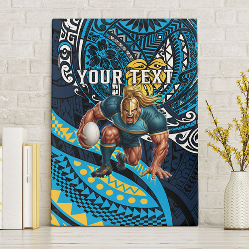Personalised Gold Coast Titans Canvas Wall Art Polynesian Tribal Art Style With Spartan Titan Mascot